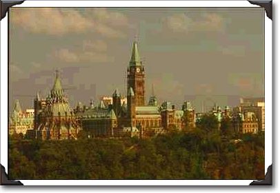 Parliament Hill with view of library from Hull, Quebec