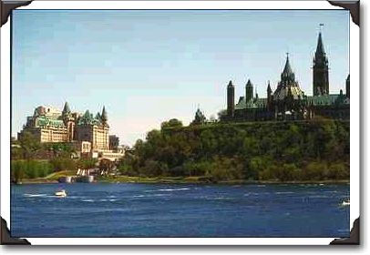 River view of Parliament Hill and Chateau Laurier