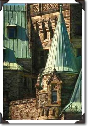 Copper rooves and steeples on Confederation West Building