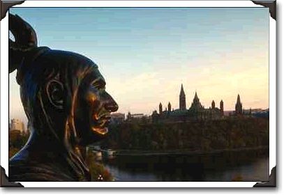 Indian Statue with Parliament Hill in background