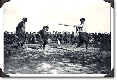 Baseball match in Canadian lines, 1917, photo by DND, PA1921
