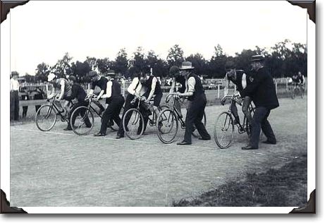 Starting a bicycle race, circa 1895, photo by H.J. Woodside, PA16114