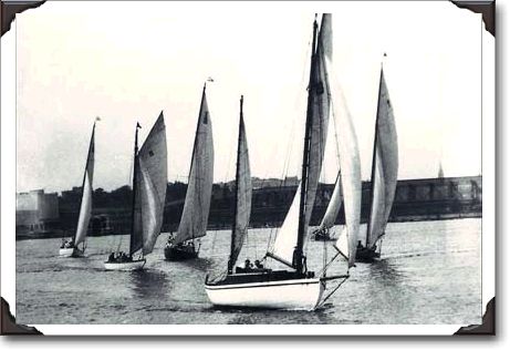 Racing schooners off Nova Scotia coast, PA41989