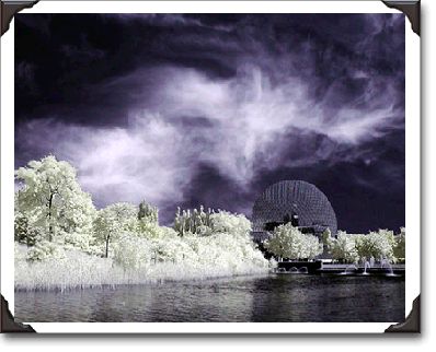 Photo of the Biosphere, shot with an infrared filter, in summer - This used to be the American Pavillon at Expo 67