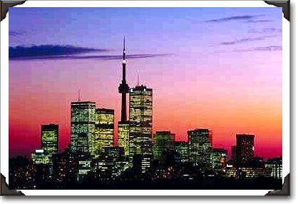 Skyline with CN Tower at sunset, Toronto, Ontario