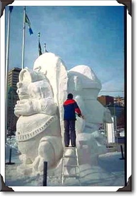 Working on a snow sculpture, Ottawa