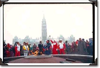 Olympic torch bearer on Parliament Hill, Ottawa