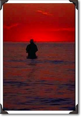 Fishing at sunset, Lake Erie