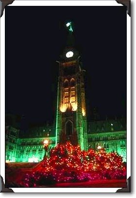 Holiday time at night on Parliament Hill, Ottawa