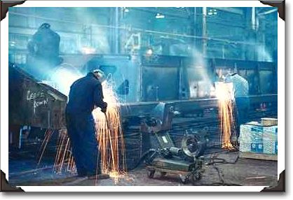 Welding Railway rolling stock, Steel Works, Trenton, Nova Scotia