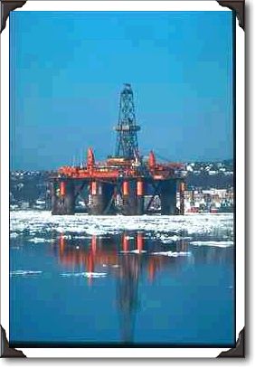 Oil rig being repaired among ice floes, Halifax, Nova Scotia
