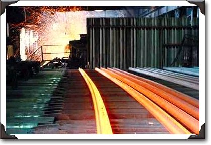 Steel mill casting railroad rails, Sydney, Nova Scotia