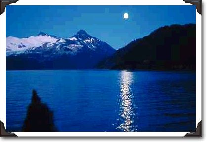 Mountain lake and the moon, British Columbia