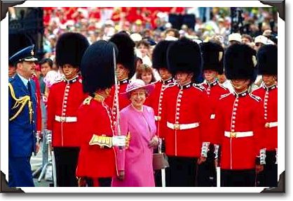Queen Elizabeth reviewing Royal Guard in Ottawa