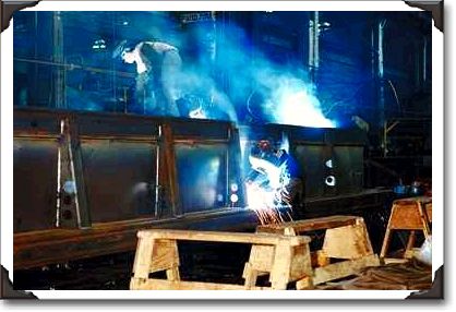 Welding railway rolling stock, Steel Works, Trenton, Nova Scotia