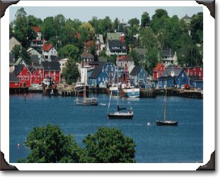 Historic Lunenburg with many colorful buildings
