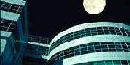 Modern building and moon, Toronto, Ontario