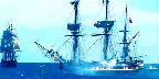 HMS Rose firing salvo with HMS Bounty in Nova Scotia