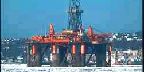 Oil rig being repaired among ice floes, Halifax, Nova Scotia