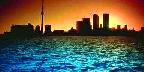 Toronto skyline at sunset, taken from Cherry Beach, Ontario