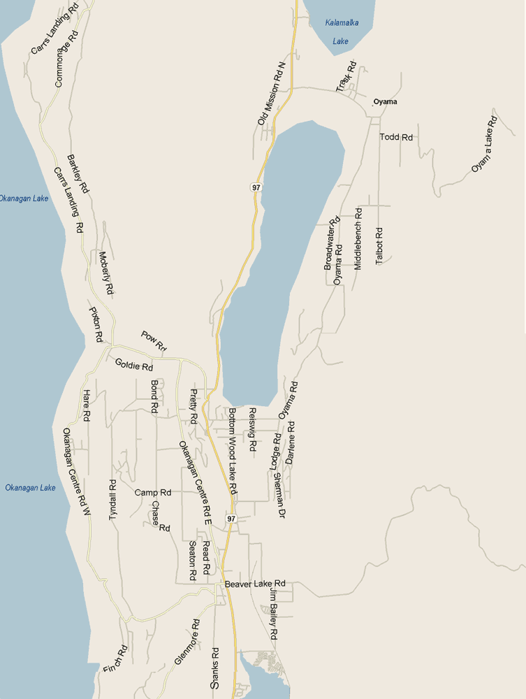 Oyama Map, British Columbia