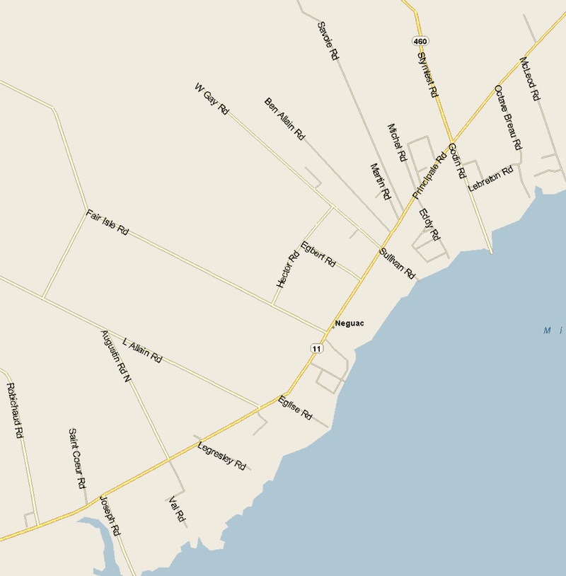 Neguac map Map, New Brunswick