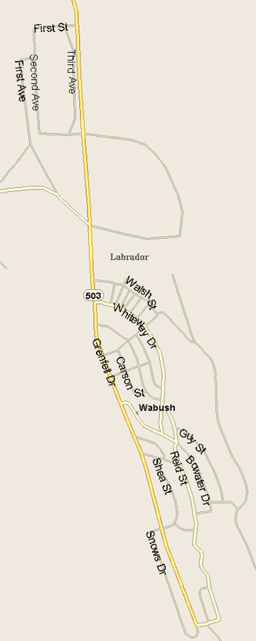 Wabush map Map, Newfoundland