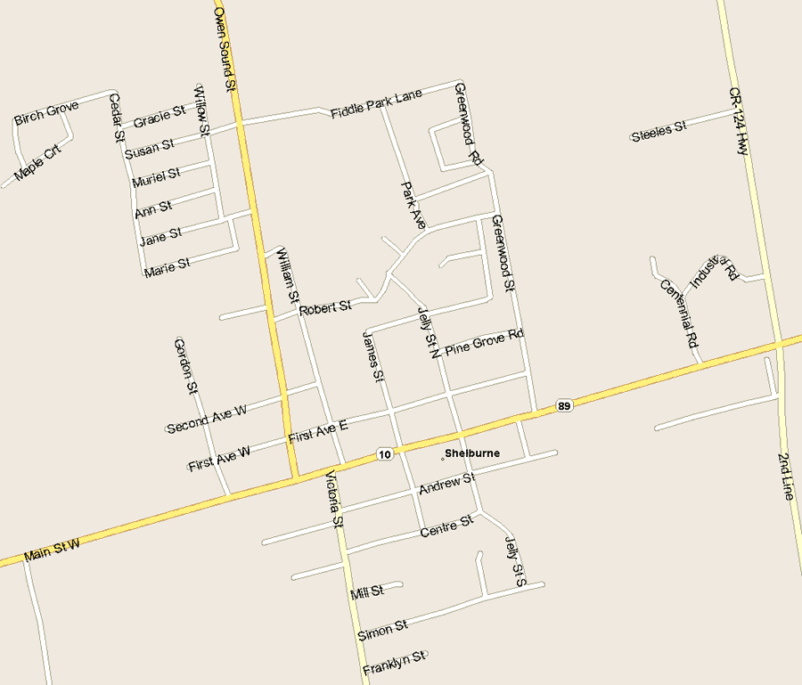 Shelburne Map, Ontario