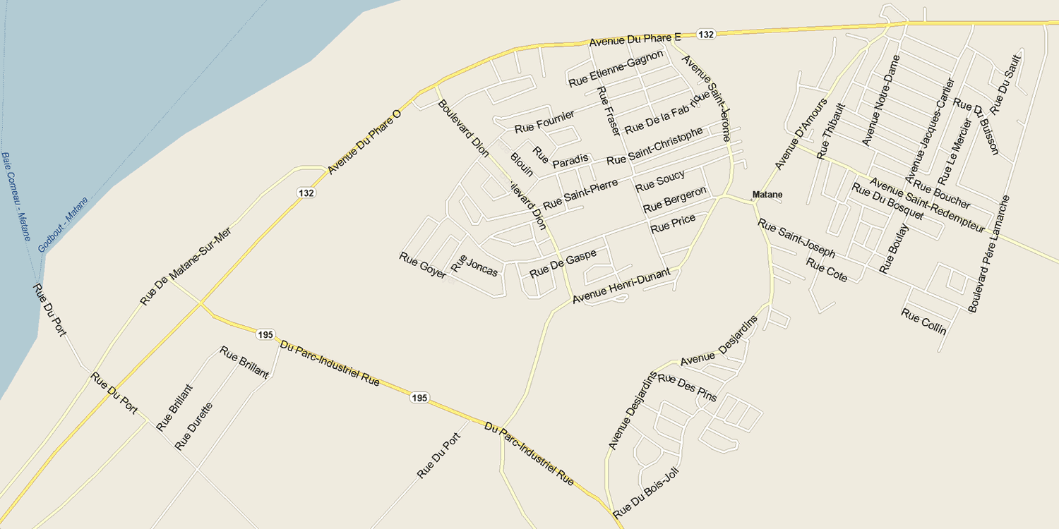 Matane Map, Quebec