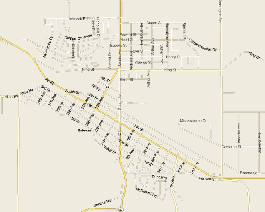 Estevan Map, Saskatchewan
