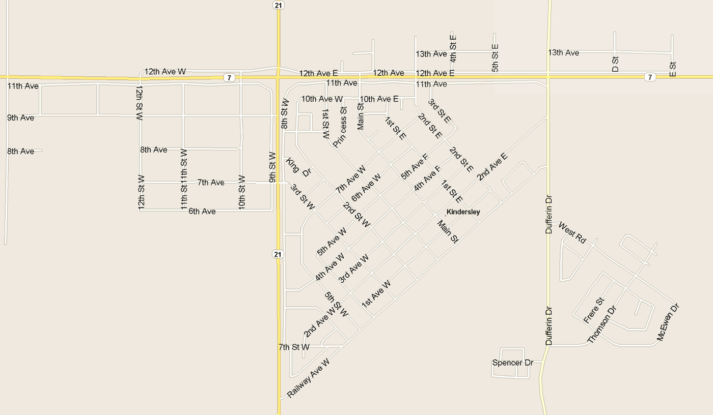 Kindersley Map, Saskatchewan