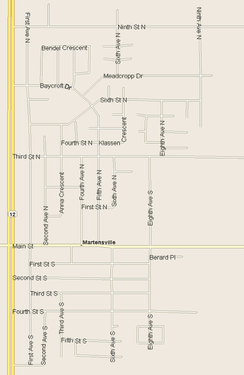 Martensville Map, Saskatchewan