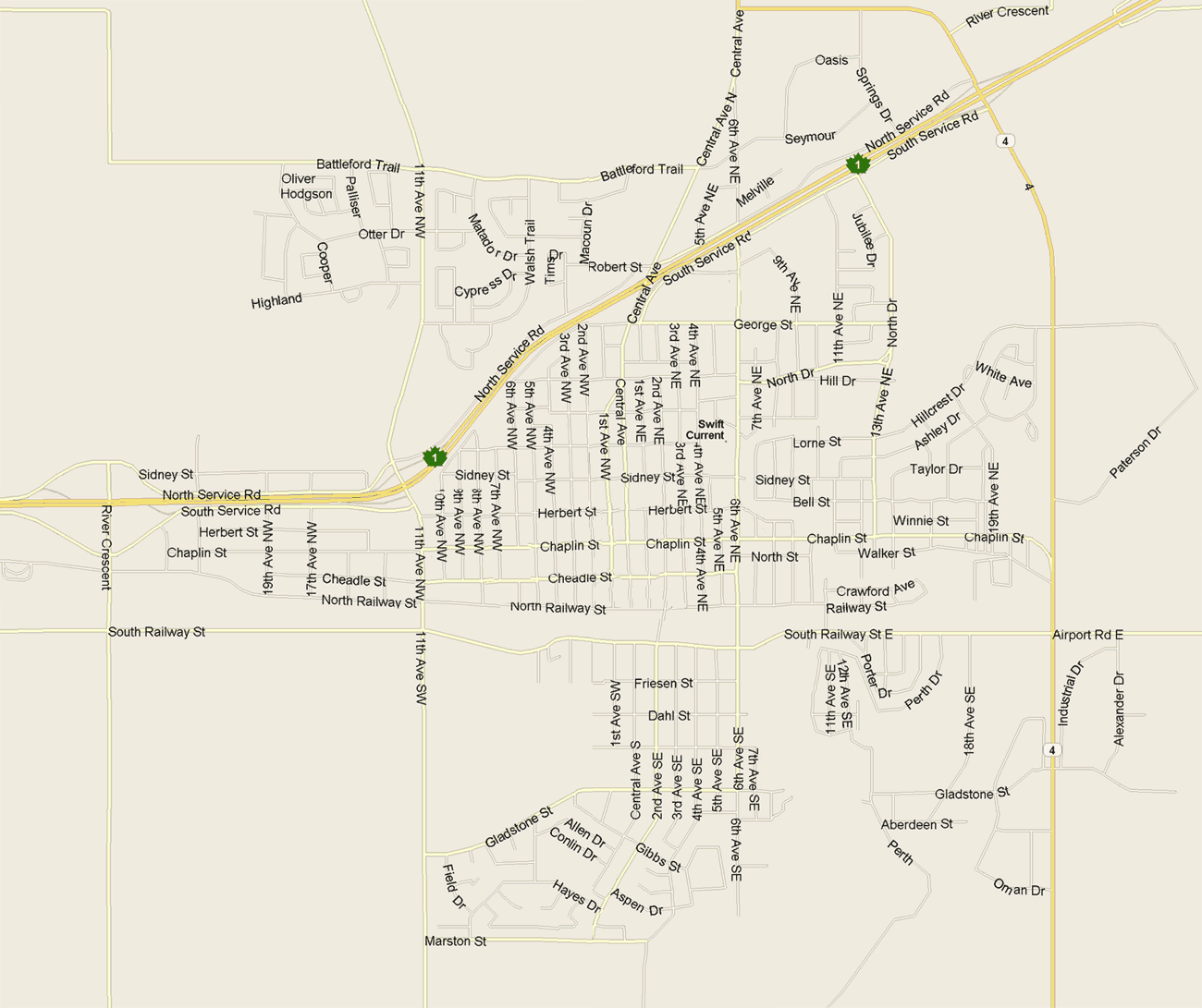 Swift Current Map, Saskatchewan