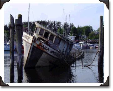 Old "Haida Warrior" tied up at the Masset Harbour.