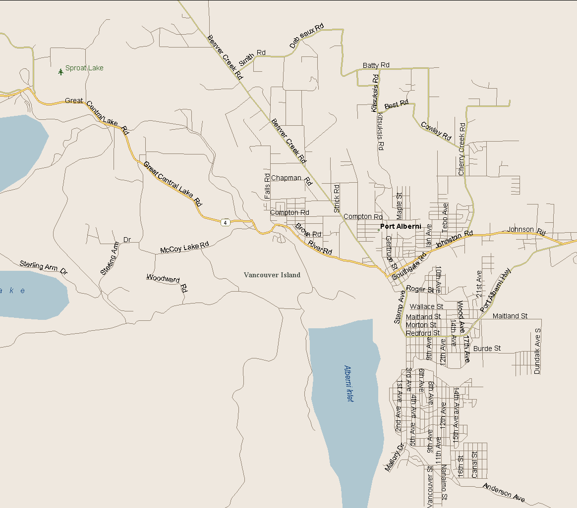 Port Alberni Map, British Columbia