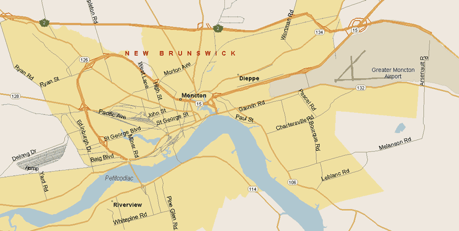 Moncton Map (Region), New Brunswick