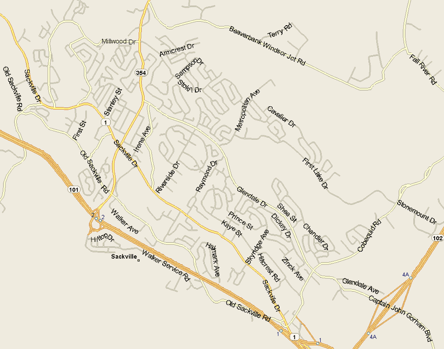 Sackville Map, Nova Scotia