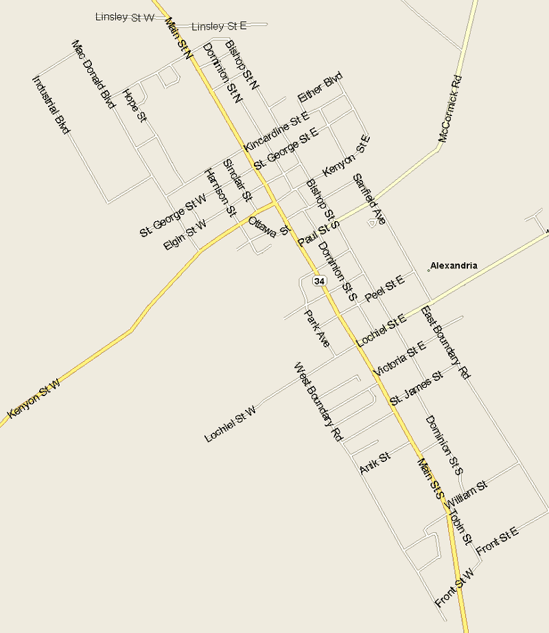 Alexandria Map, Ontario