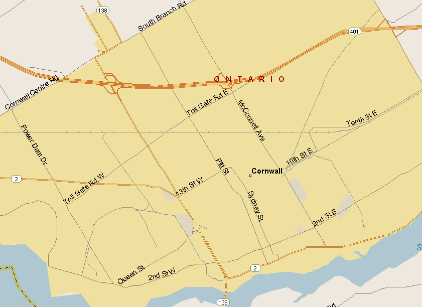Cornwall Map (Region), Ontario