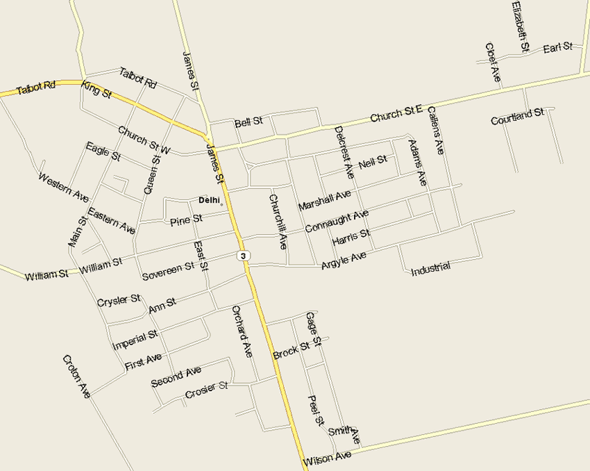 Delhi Map, Ontario