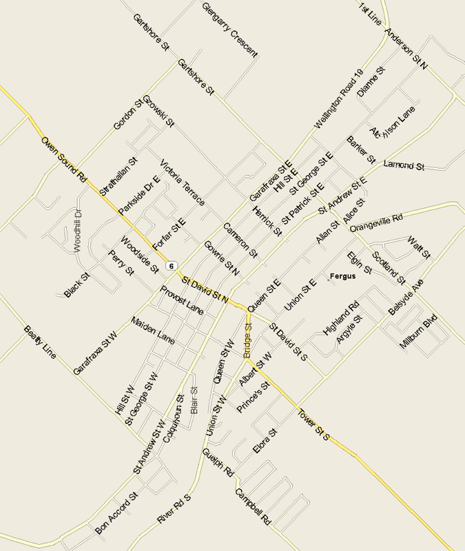 Fergus Map, Ontario