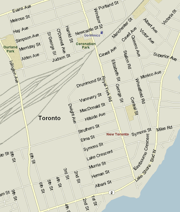 Toronto West (New Toronto Subdivision) Map, Ontario
