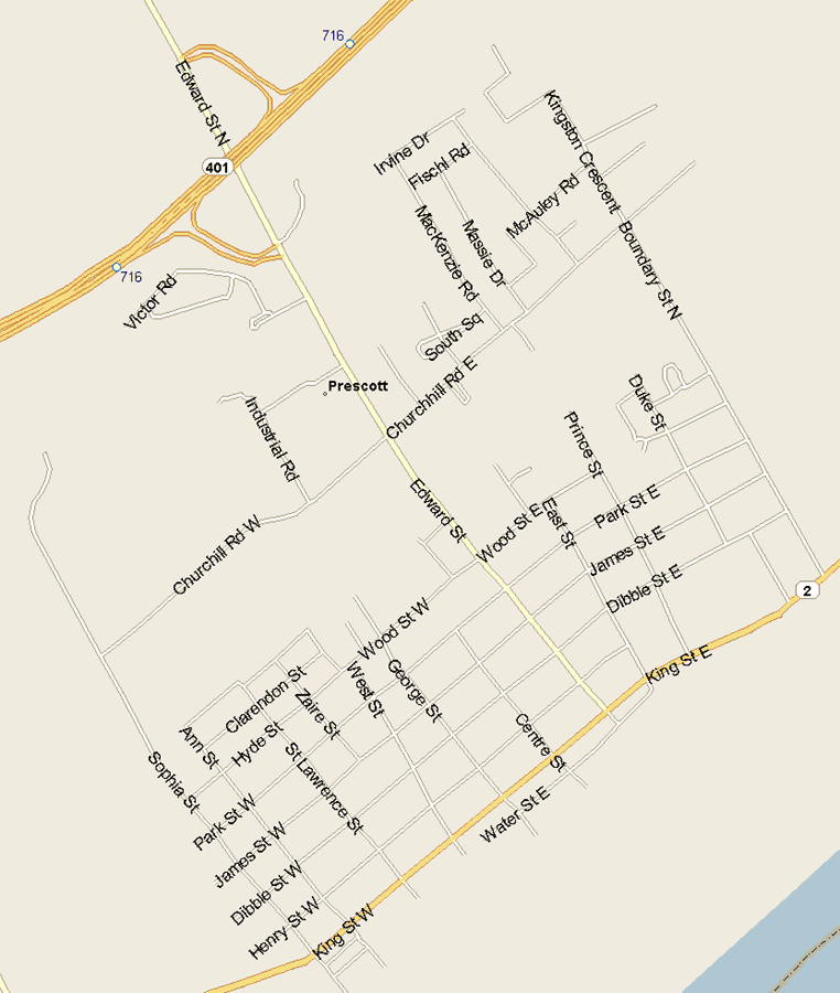 Prescott Map, Ontario