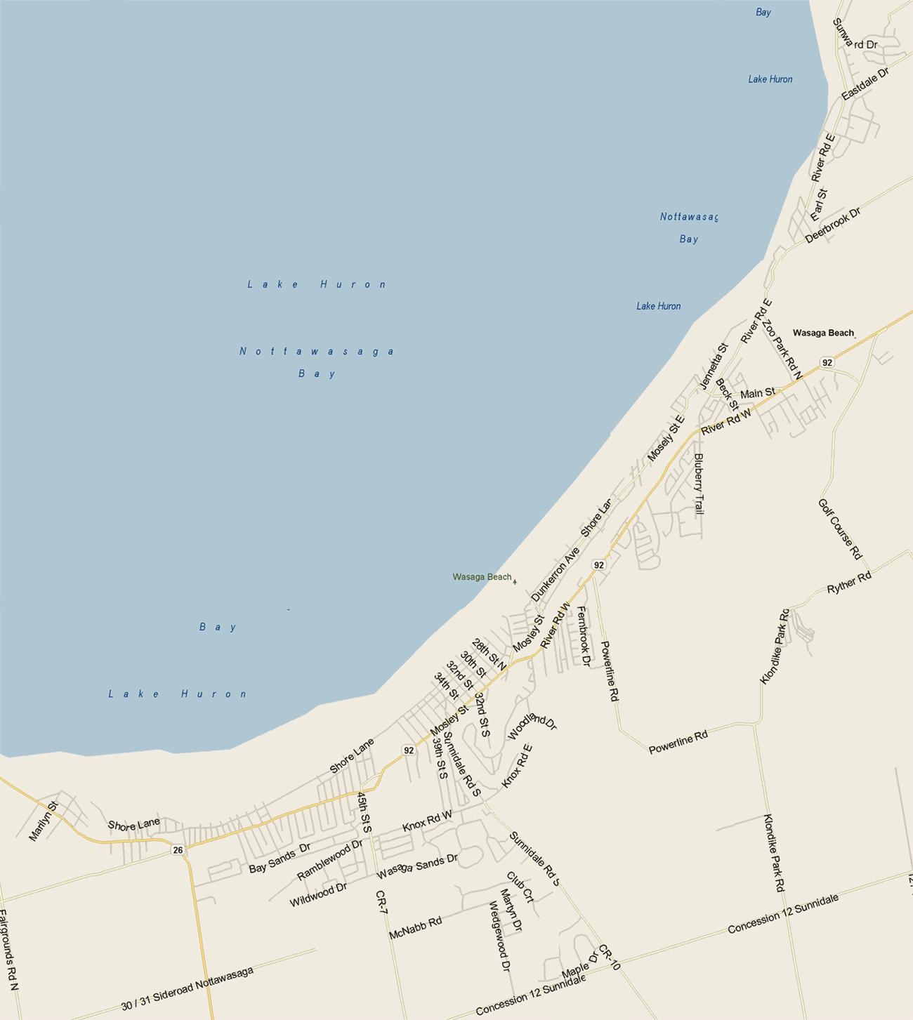 Wasasaga Beach Map, Ontario