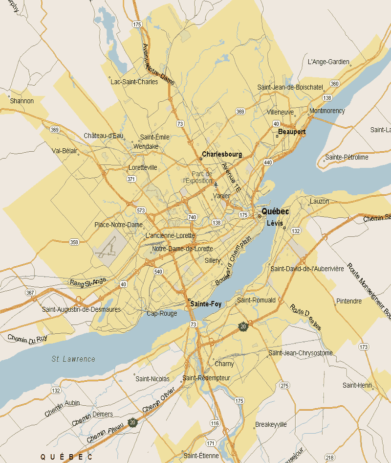Quebec City Map (Region), Quebec
