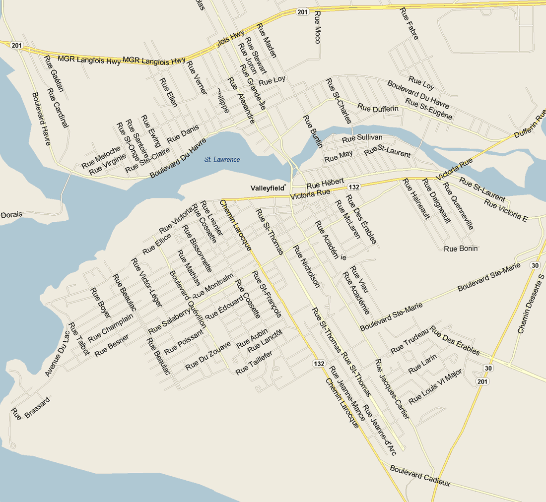 Valleyfield Map, Quebec
