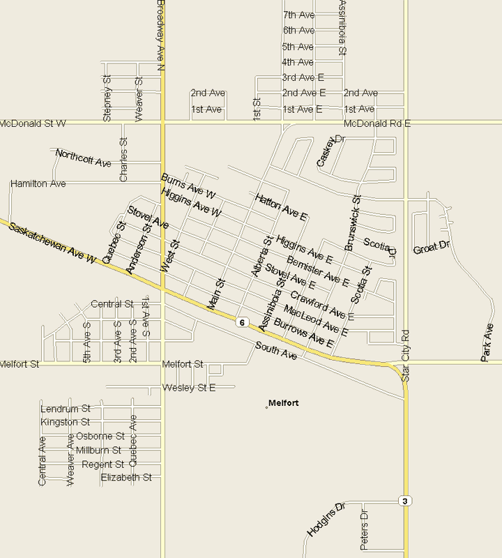 Melfort Map, Saskatchewan