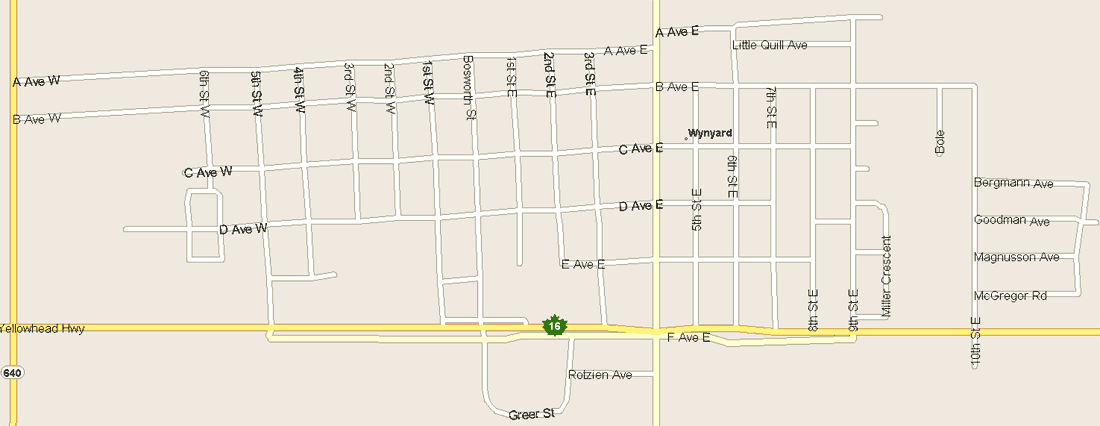 Wynyard Map, Saskatchewan